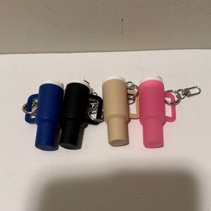 Set of Four Tumbler Keychain/Purse Charm Holders in Blue, Black, Tan, and Pink